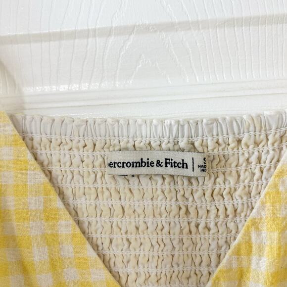 Abercrombie & Fitch Linen Gingham Mini Dress Yellow White V-Neck EUC Sz S - Picture 6 of 11